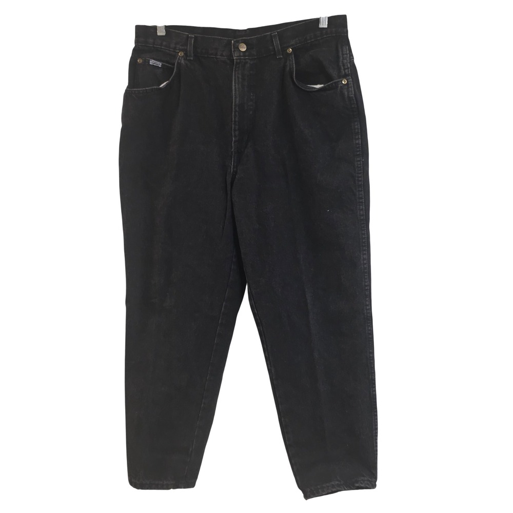 Vintage Chic High Waisted Tapered Leg Black Denim Mom‎ Jeans 32x27 90s Retro